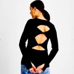 Future Collective Black Long Sleeve Sweater open crosscut knotted back Large